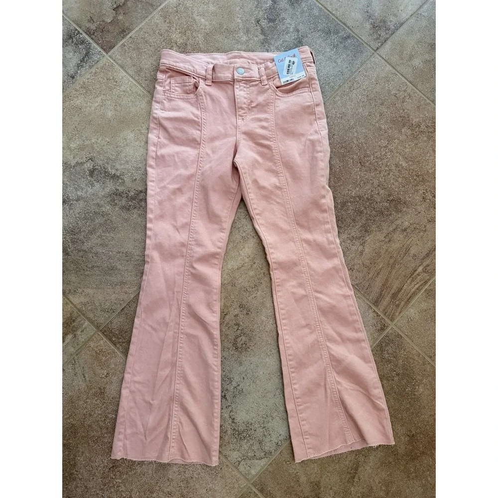 Girls' Cat & Jack Peach Pink Mid-Rise Seamed Flare Jeans Size 14 NWT Stretch